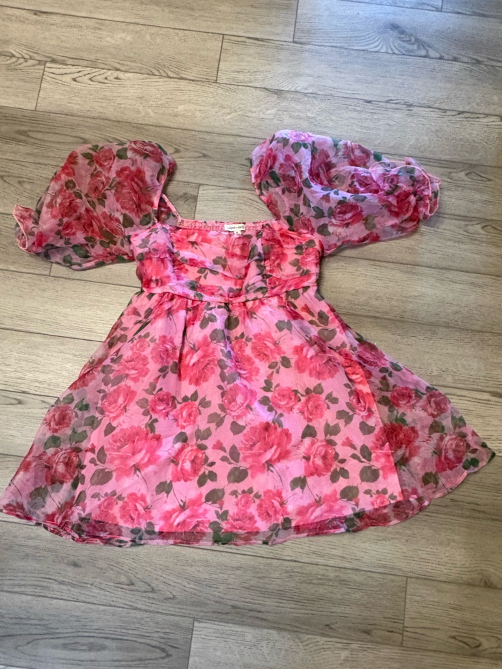 Women's Pink Floral Puff Sleeve Dress
